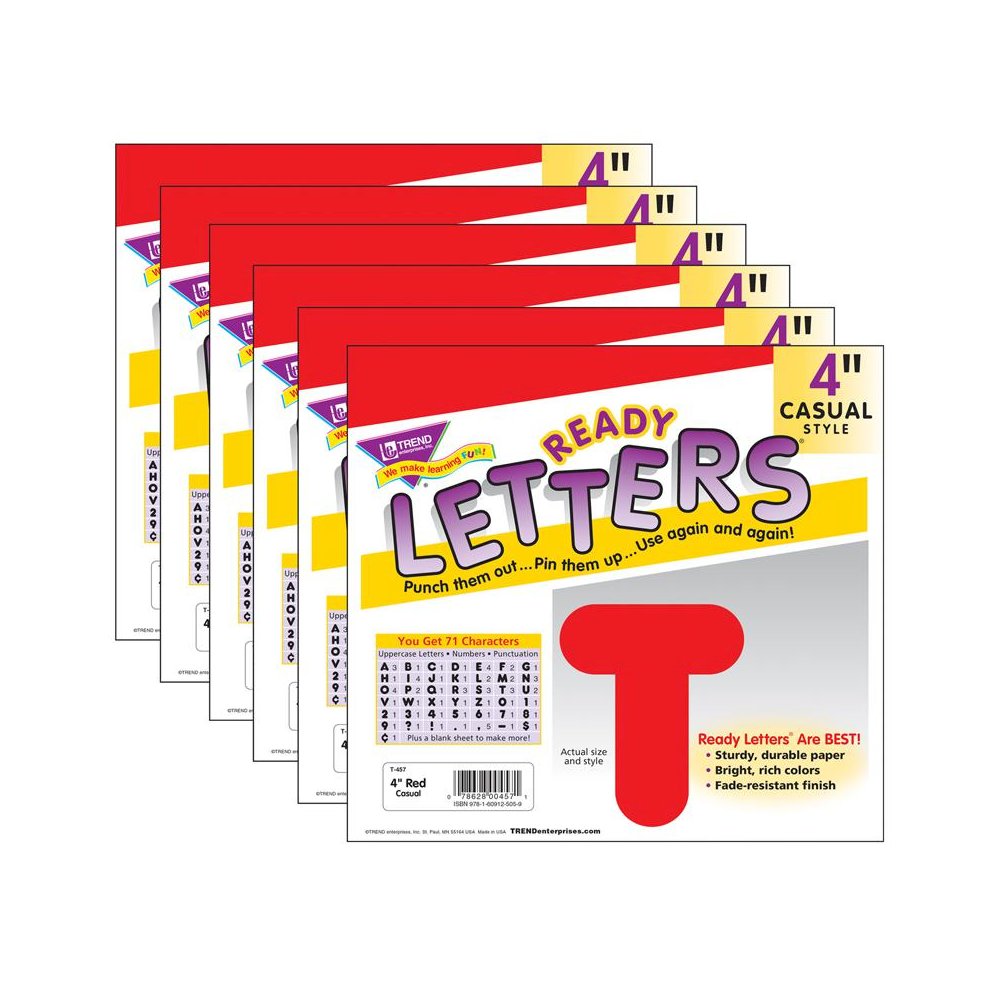 Red 4" Casual Uppercase Ready Letters, 6 Packs. Picture 2