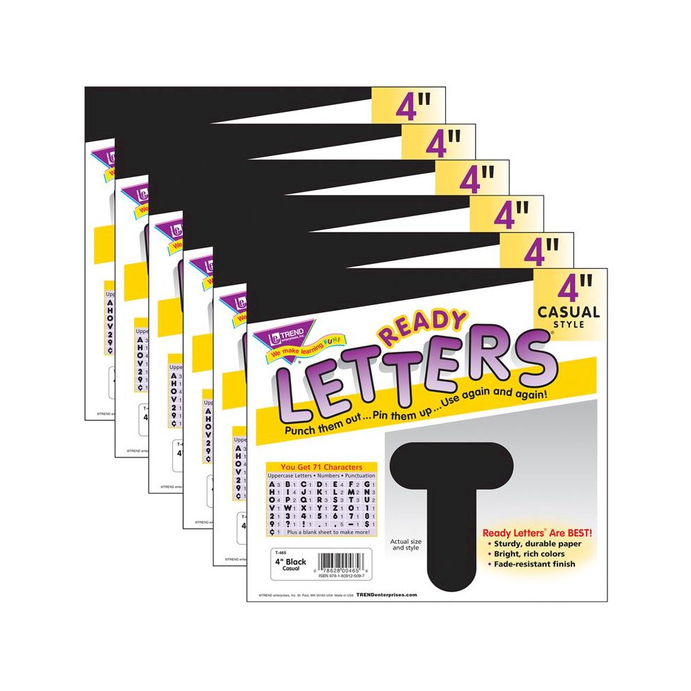 Black 4" Casual Uppercase Ready Letters, 6 Packs. Picture 2
