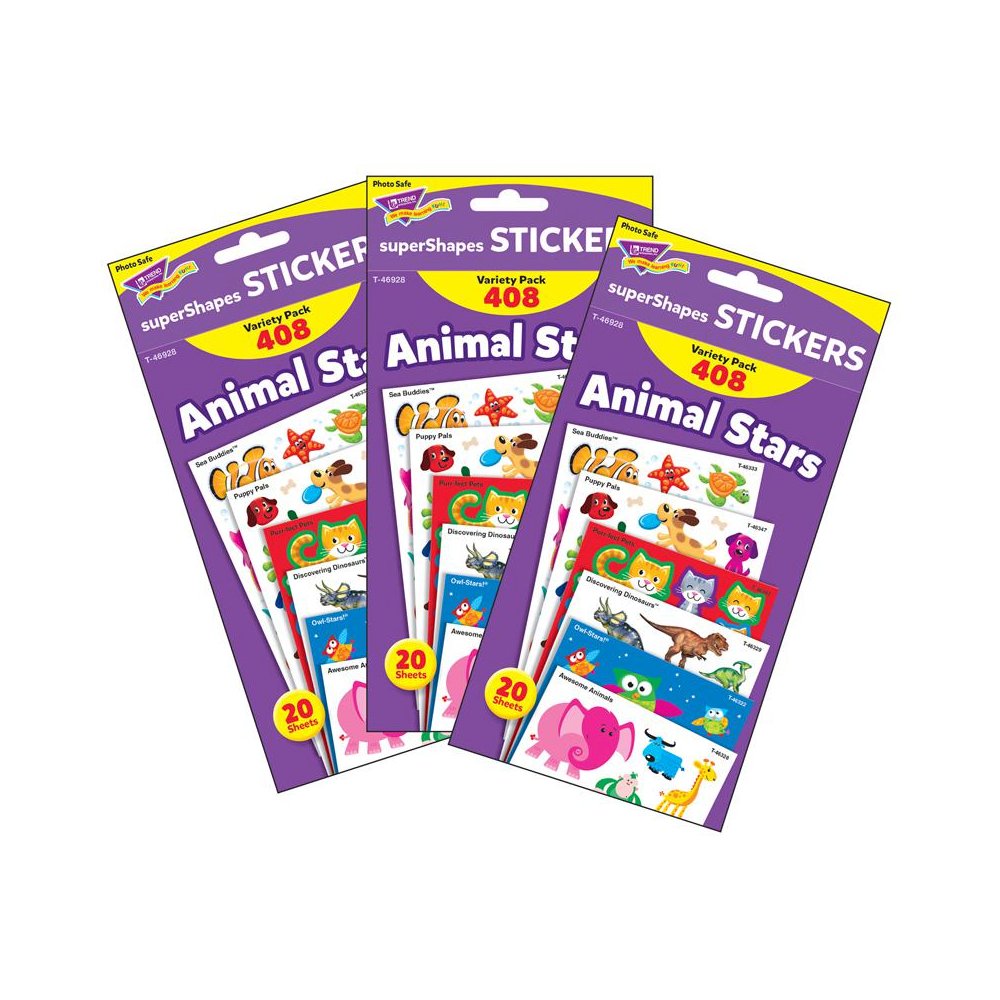 Animal Stars superShapes Stickers-Large Variety Pack, 408 Per Pack, 3 Packs. Picture 2