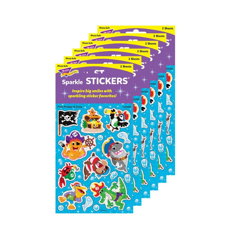 Fish Pirates & Crew Sparkle Stickers, 32 Per Pack, 6 Packs. Picture 2