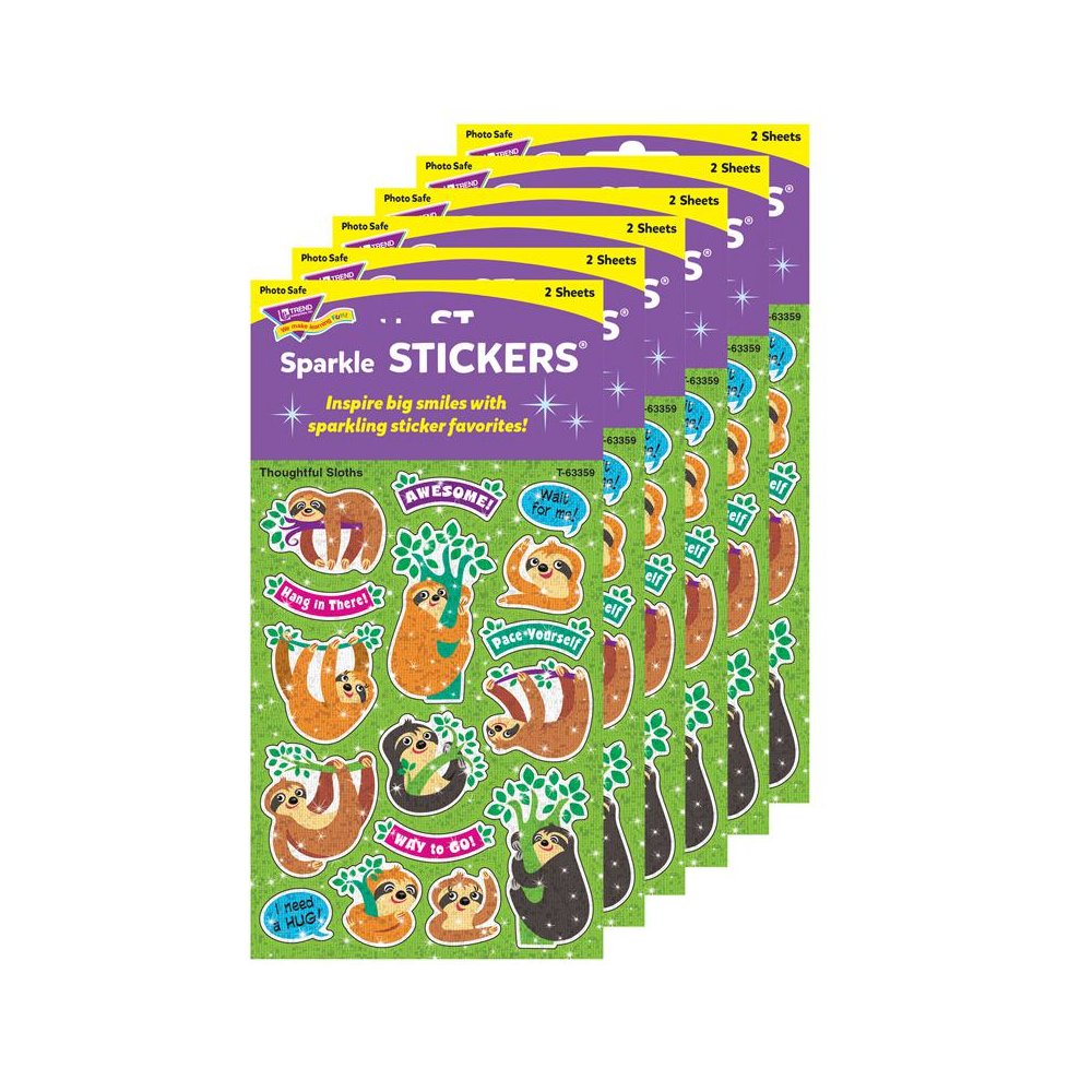 Thoughtful Sloths Sparkle Stickers, 32 Per Pack, 6 Packs. Picture 2