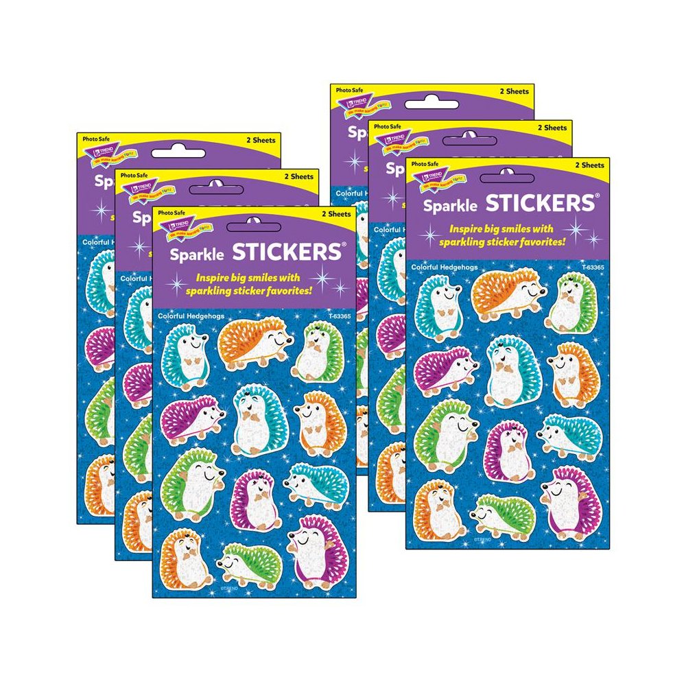 Colorful Hedgehogs Sparkle Stickers, 24 Per Pack, 6 Packs. Picture 2