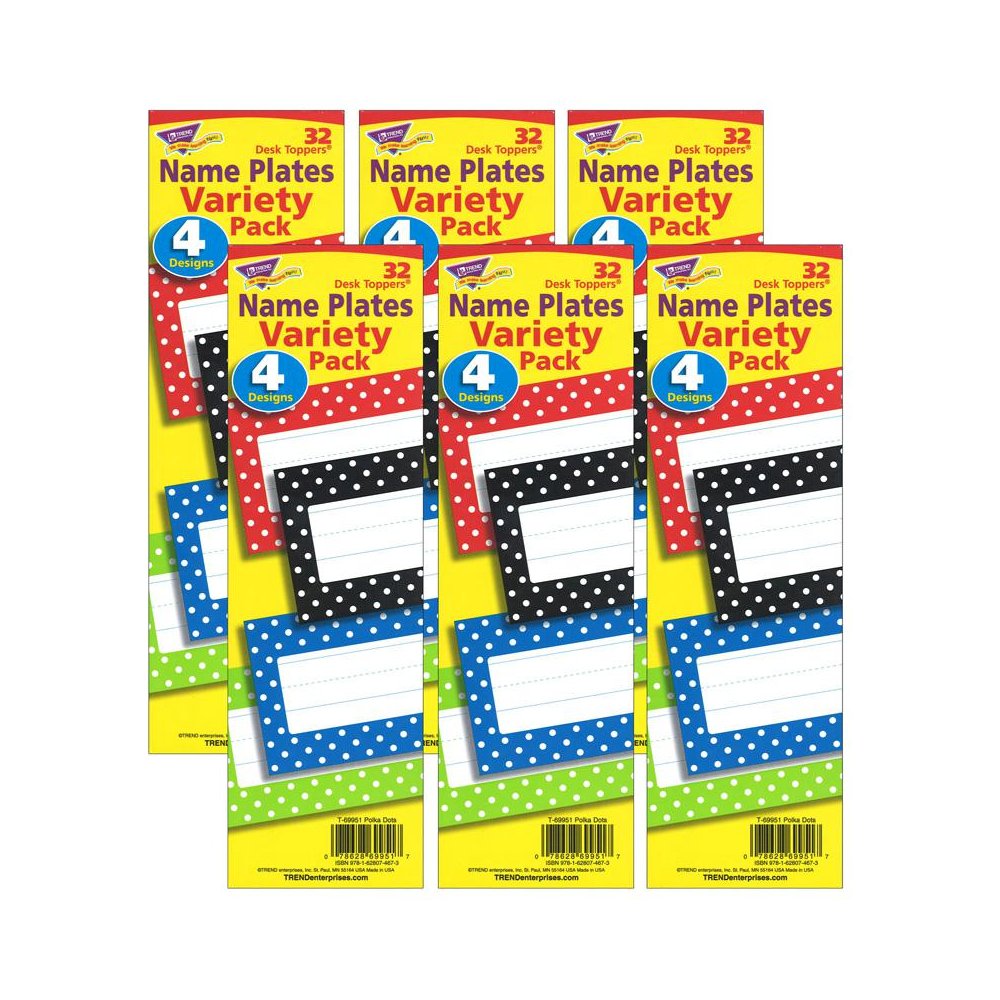Polka Dots Desk Toppers Name Plates Variety Pack, 32 Per Pack, 6 Packs. Picture 2