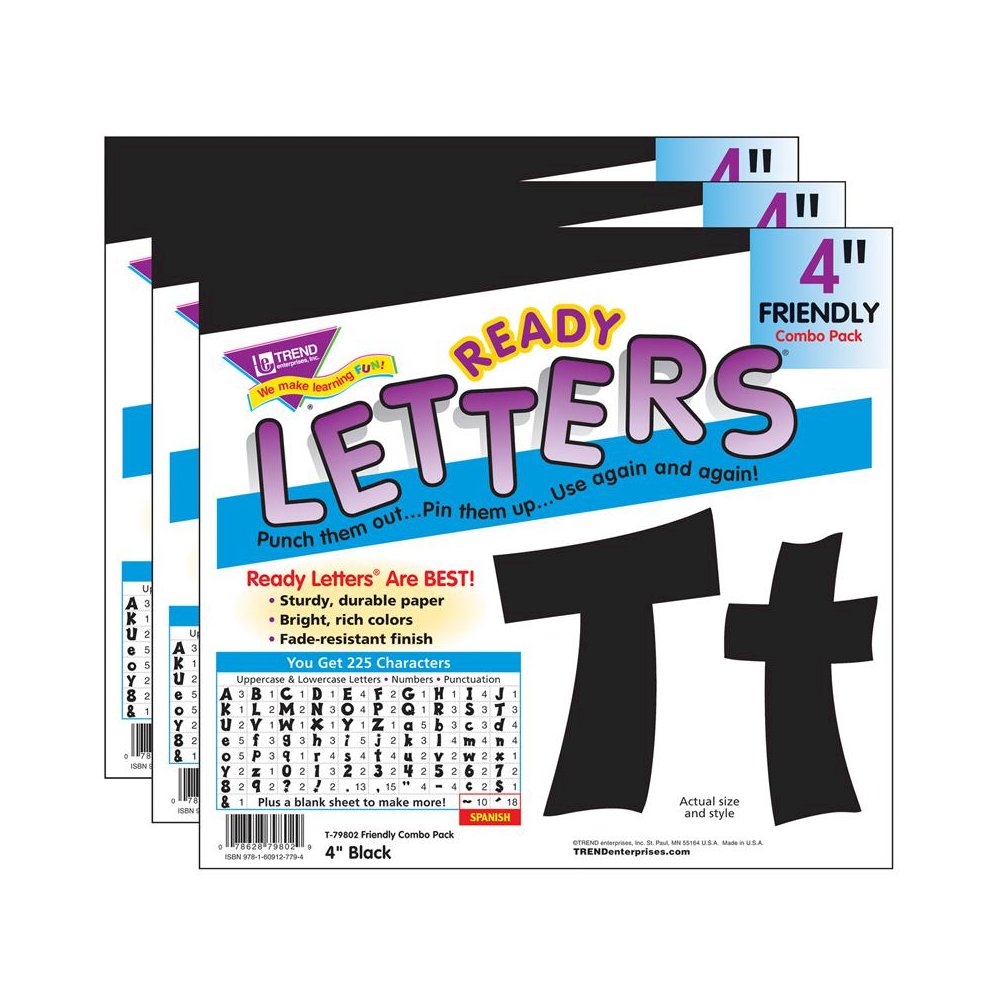 Black 4" Friendly Combo Ready Letters, 3 Packs. Picture 2