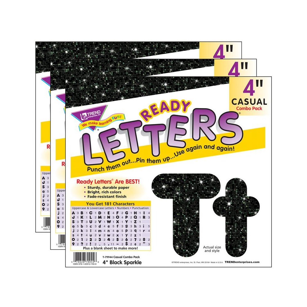 Black Sparkle 4" Casual Combo Ready Letters, 3 Packs. Picture 2