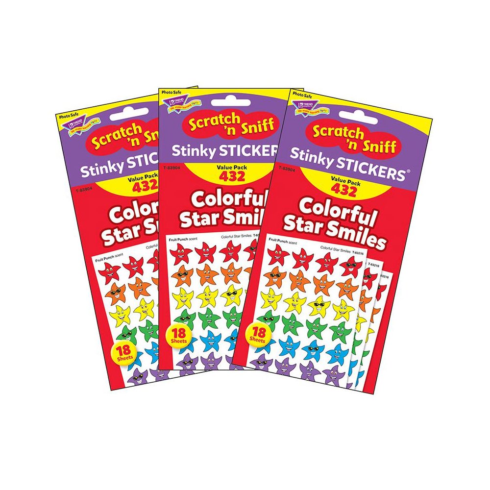 Colorful Star Smiles Stinky Stickers Variety Pack, 432 Per Pack, 3 Packs. Picture 2