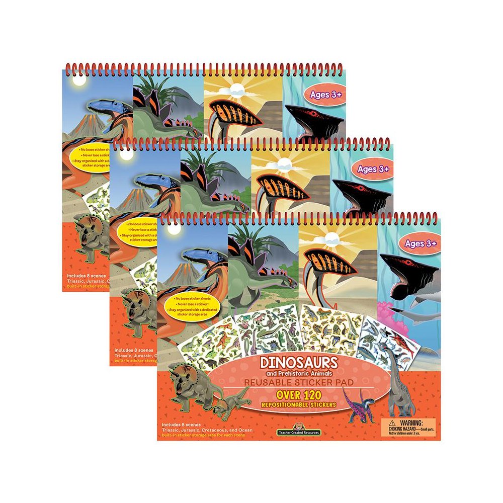 Dinosaurs and Prehistoric Animals Reusable Sticker Pad, Pack of 3. Picture 2
