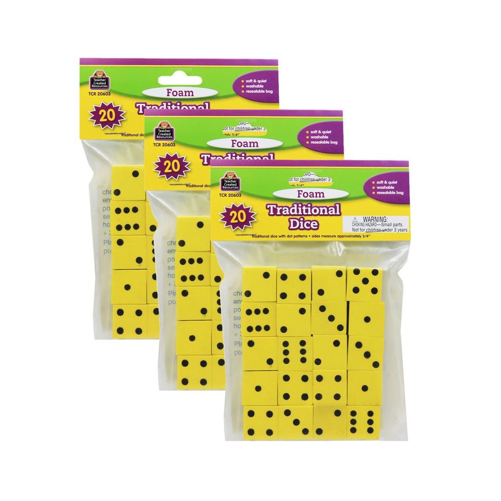 Foam Traditional Dice, 0.75", 20 Per Pack, 3 packs. Picture 2