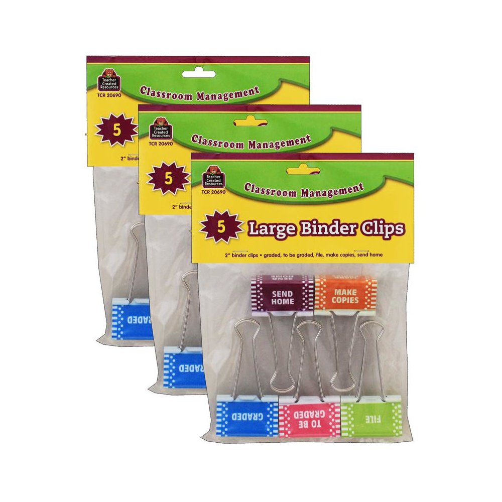 Classroom Management Large Binder Clips, 5 Per Pack, 3 Packs. Picture 2