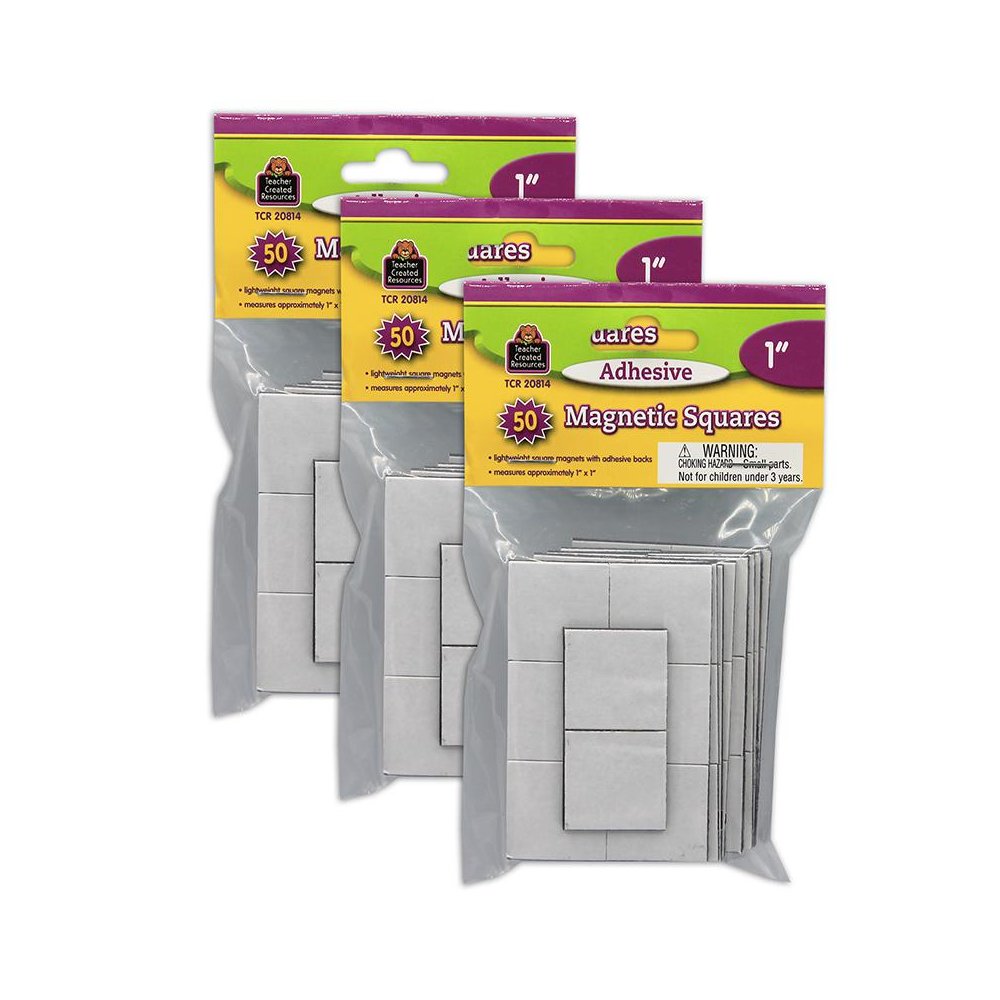Adhesive Magnetic Squares, 1", 50 Per Pack, 3 Packs. Picture 2