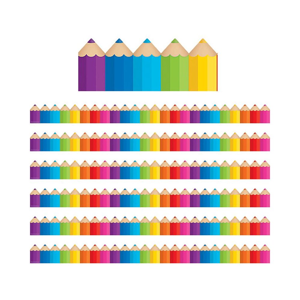 Colored Pencils Die-Cut Border Trim, 35 Feet Per Pack, 6 Packs. Picture 2