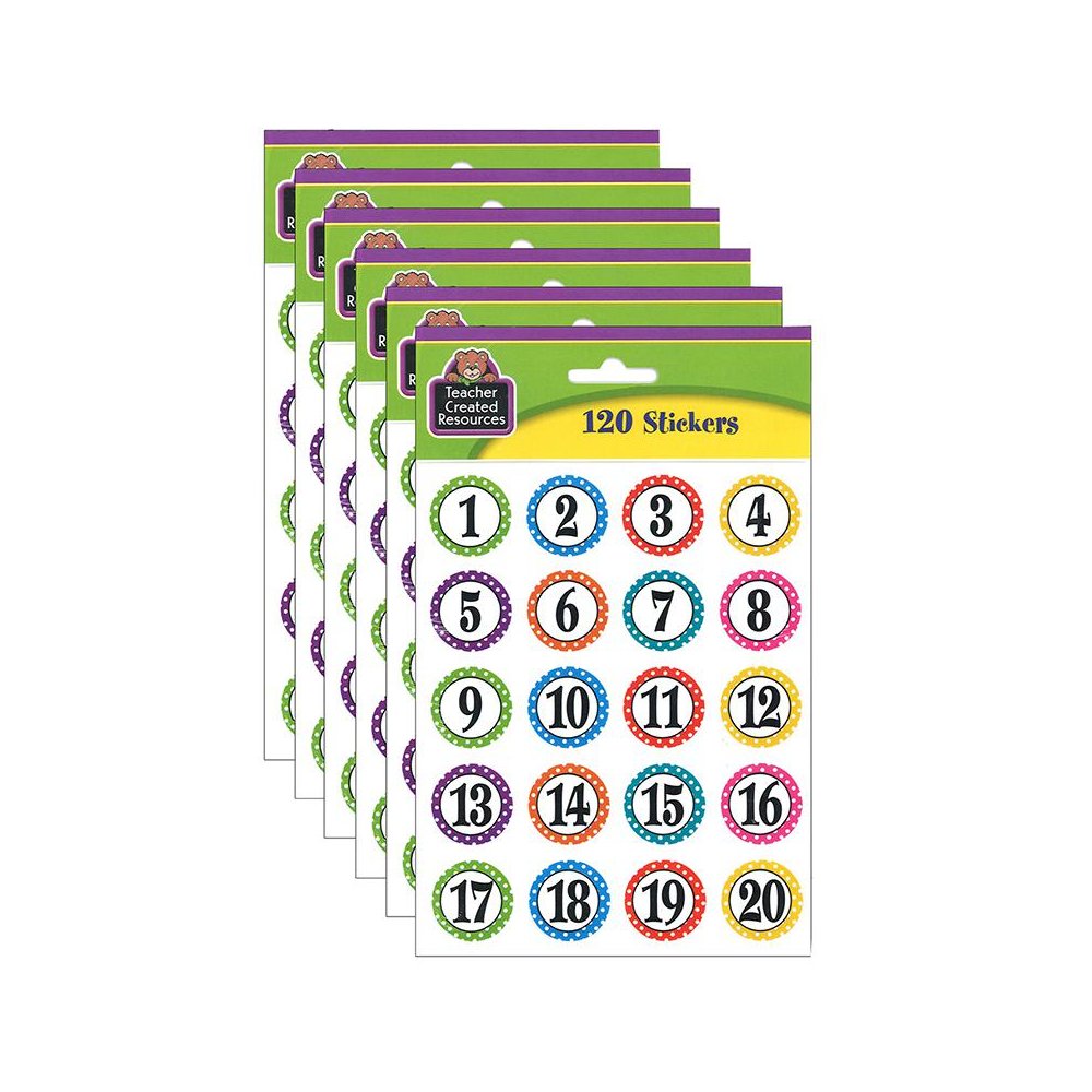Polka Dots Numbers Stickers, 120 Per Pack, 6 Packs. Picture 2