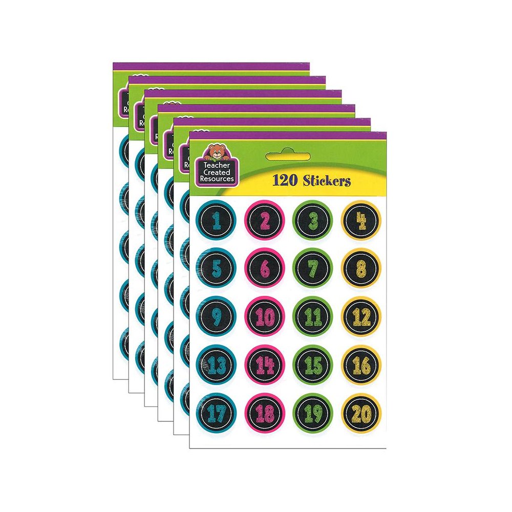 Chalkboard Brights Numbers Stickers, 120 Per Pack, 6 Packs. Picture 2