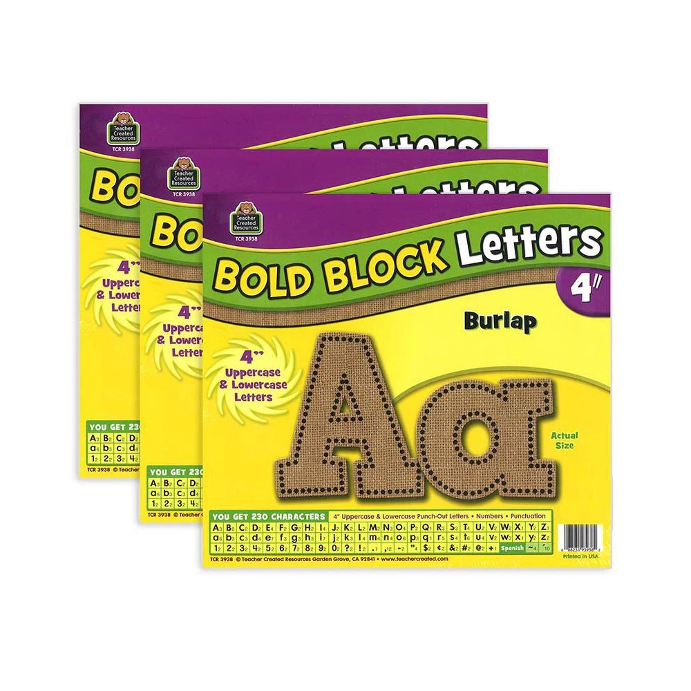 Burlap Design Bold Block 4" Letters Combo Pack, 230 Characters Per Pack, 3 Packs. Picture 2