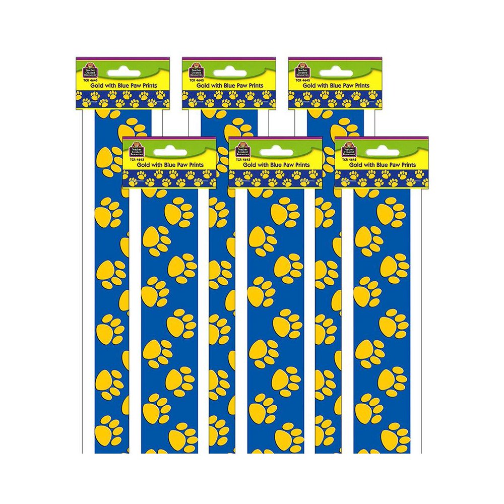 Blue with Gold Paw Prints Border Trim, 35 Feet Per Pack, 6 Packs. Picture 2