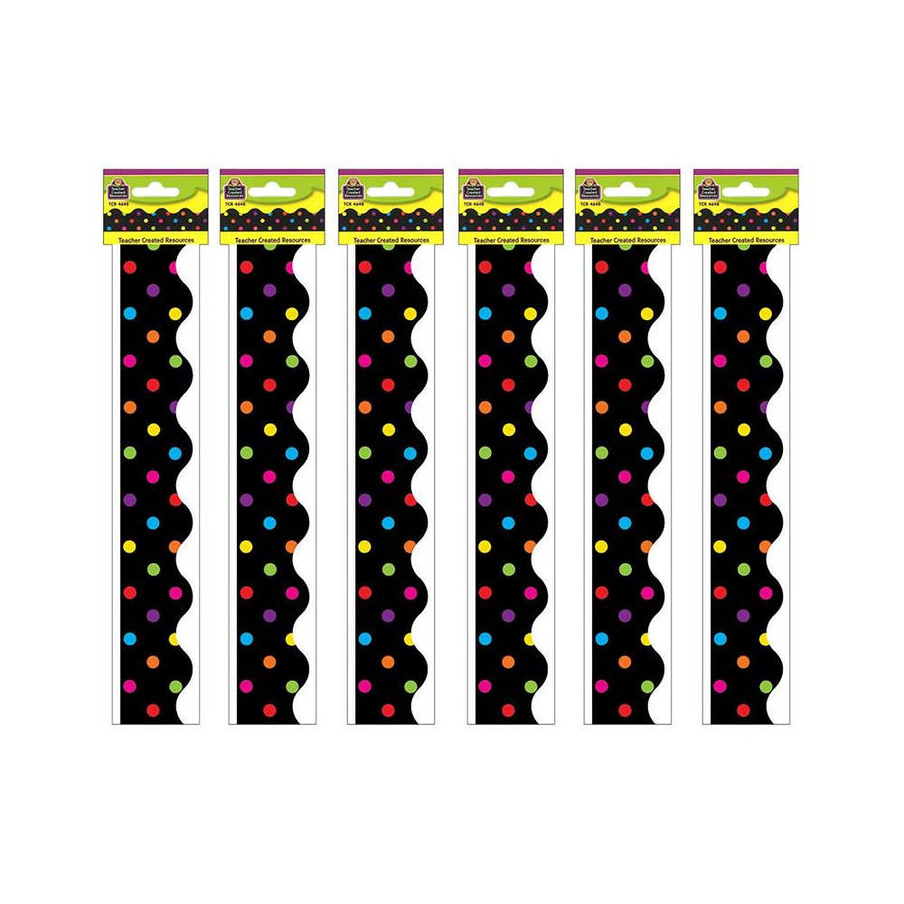 Multicolor Dots on Black Scalloped Border Trim, 35 Feet Per Pack, 6 Packs. Picture 2