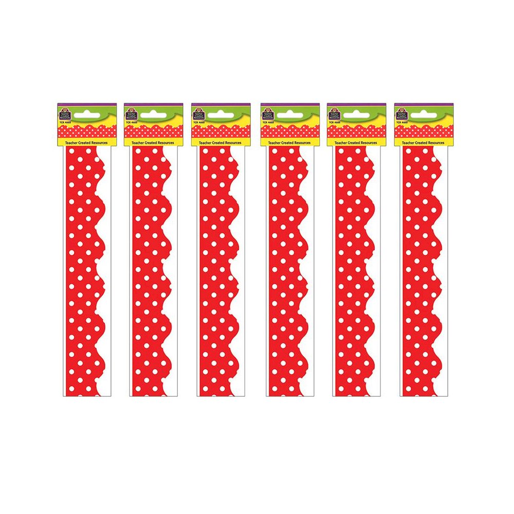 Red Mini Polka Dots Border Trim, 35 Feet Per Pack, 6 Packs. Picture 2