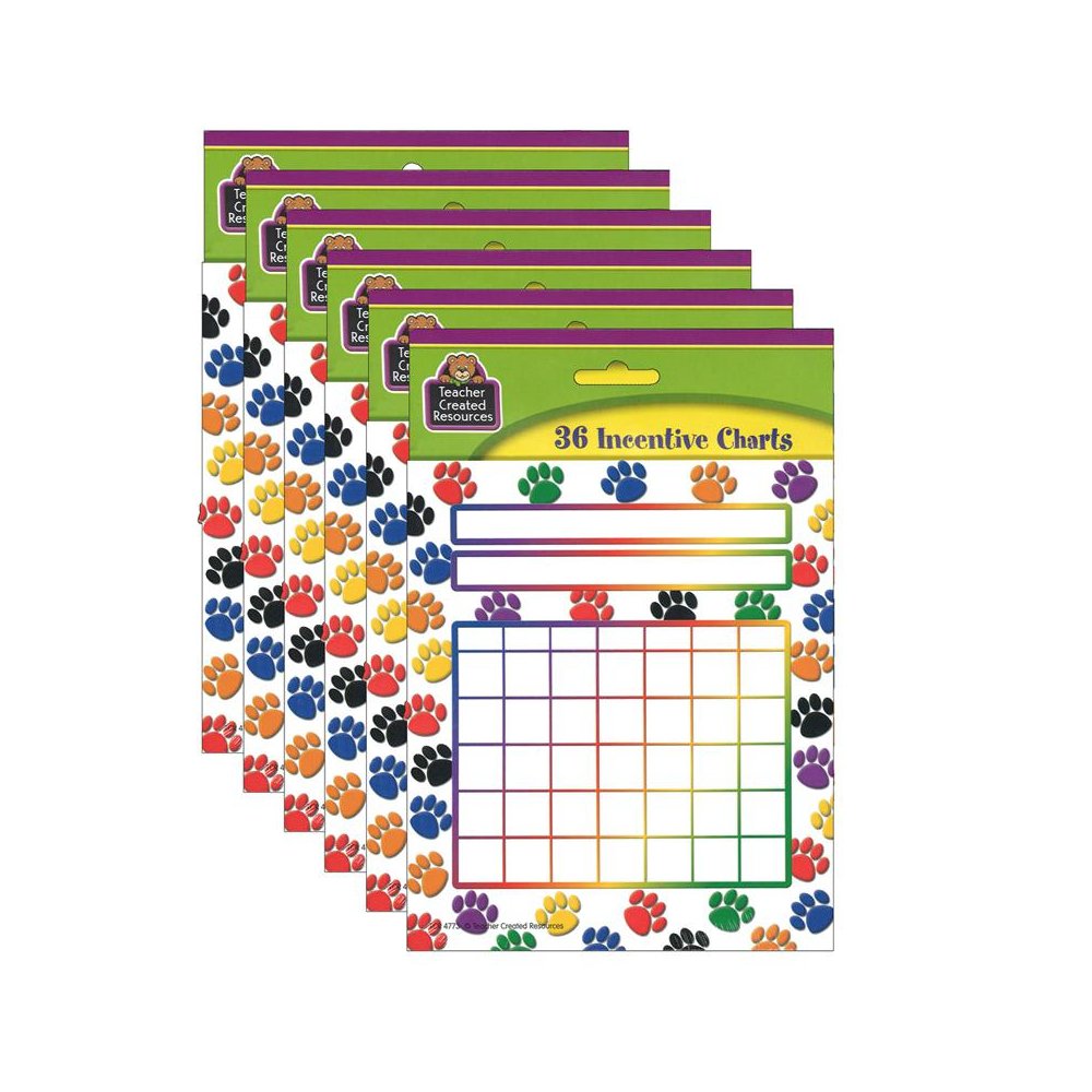 Colorful Paw Prints Incentive Charts, 5.25" x 6", 36 Sheets Per Pack, 6 Packs. Picture 2