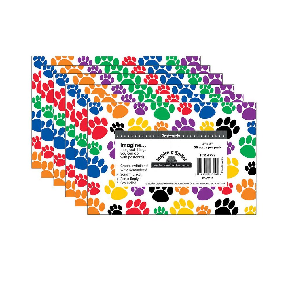 Colorful Paw Prints Postcards, 30 Per Pack, 6 Packs. Picture 2