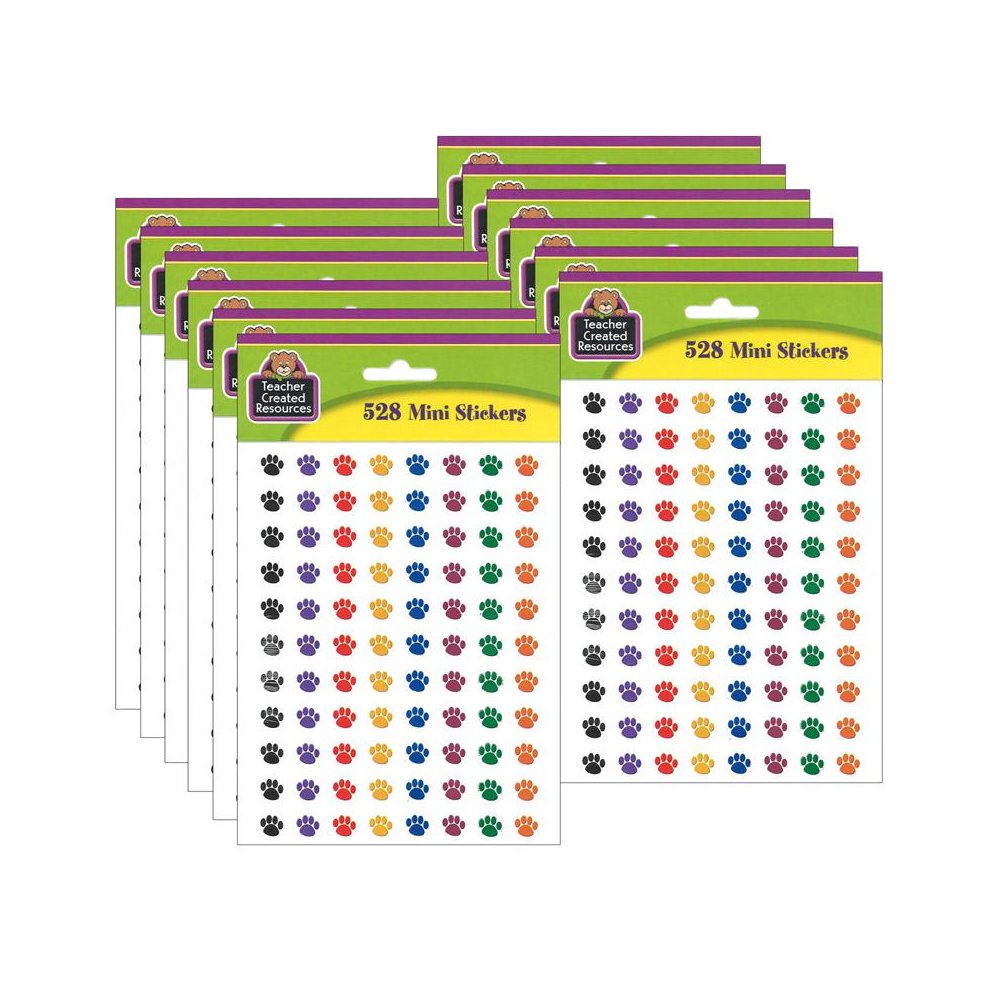 Colorful Paw Prints Mini Stickers, 3/8"Dia, 528 Per Pack, 12 Packs. Picture 2