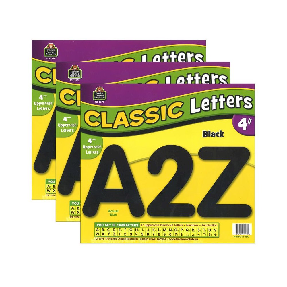 Black Classic Font 4" Letters Uppercase Pack, 81 Pieces Per Pack, 3 Packs. Picture 2