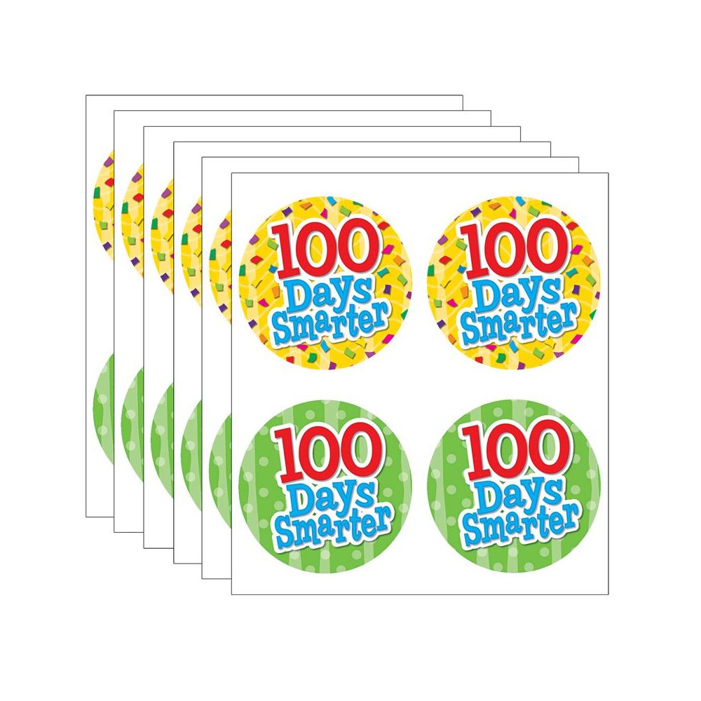 100 Days Smarter Wear 'Em Badges, Self-Adhesive, 32 Per Pack, 6 Packs. Picture 2