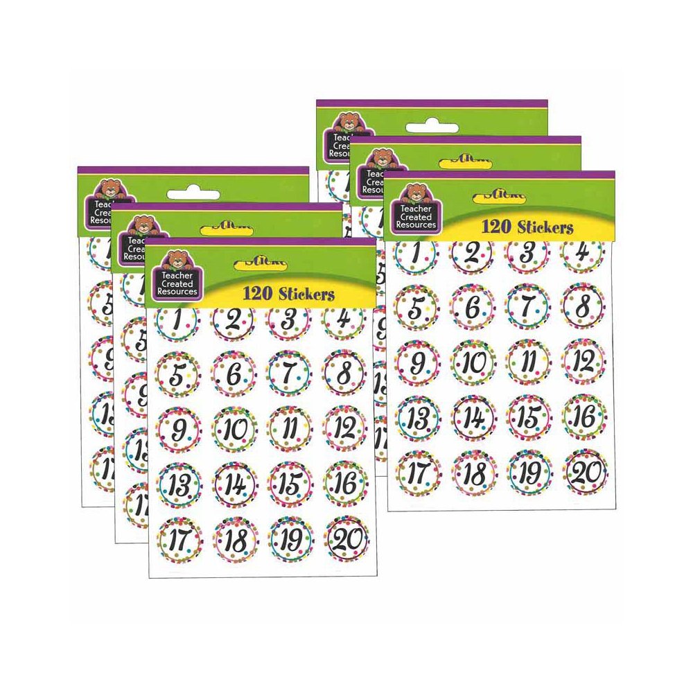 Confetti Numbers Stickers, 120 Per Pack, 6 Packs. Picture 2