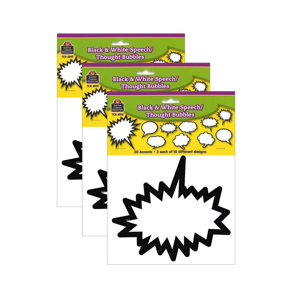 Superhero Black & White Speech/Thought Bubbles Accents, 30 Per Pack, 3 Packs. Picture 2
