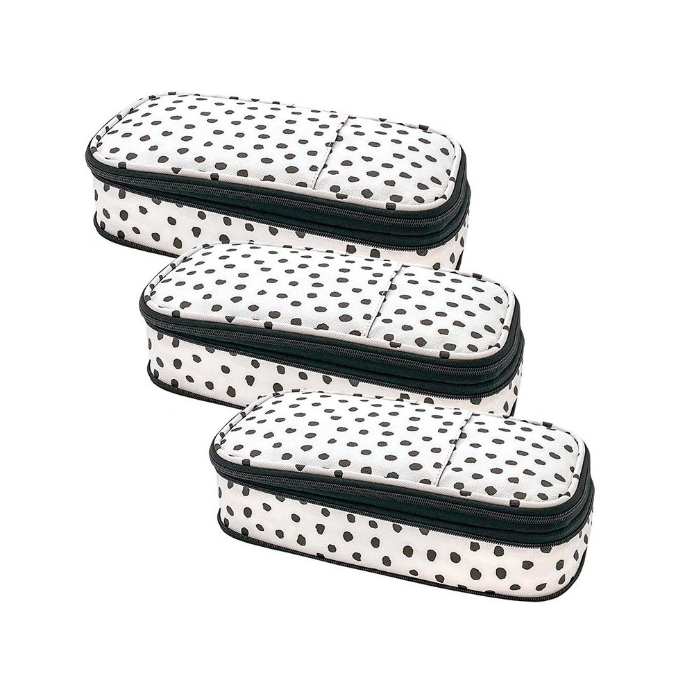 Black Painted Dots on White Pencil Case, Pack of 3. Picture 2