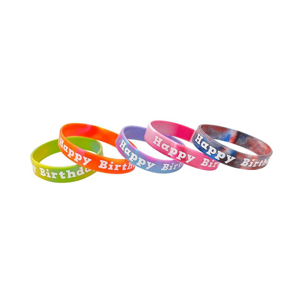 Tie-Dye Happy Birthday Wristbands, 10 Per Pack, 6 Packs. Picture 2