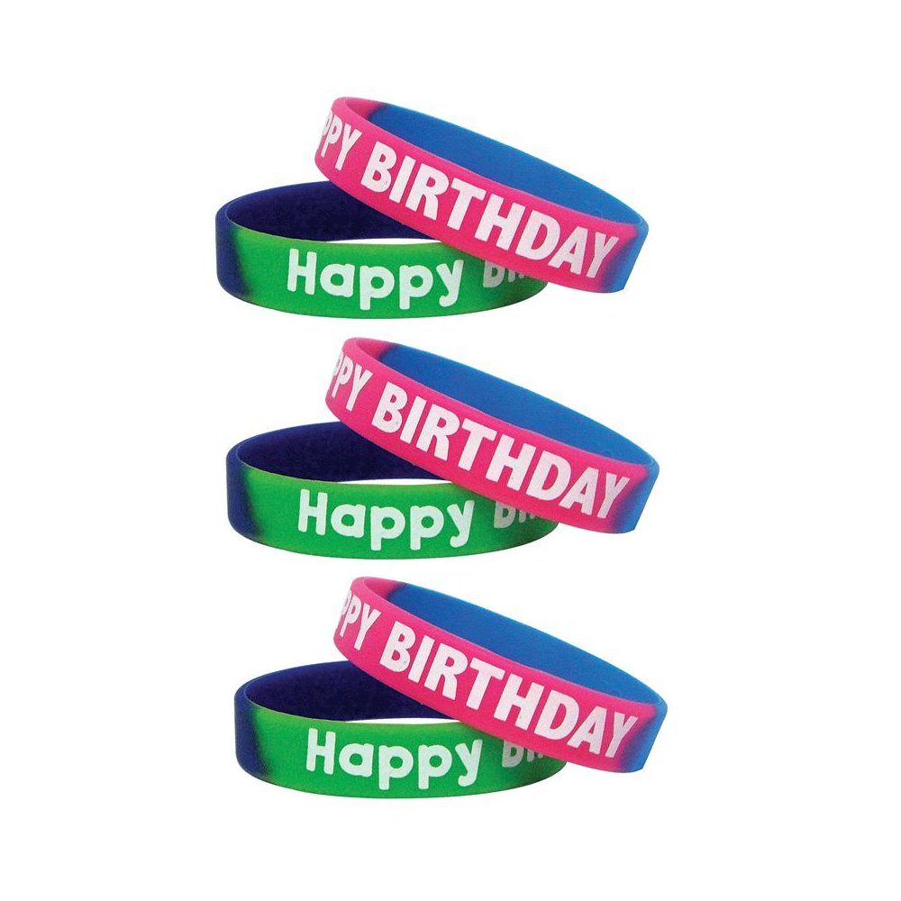Fancy Happy Birthday Two-Toned Wristband Pack, 10 Per Pack, 3 Packs. Picture 2