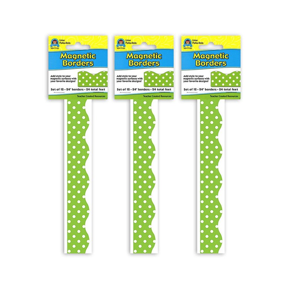Magnetic Borders, Lime Polka Dots, 24 Feet Per Pack, 3 Packs. Picture 2