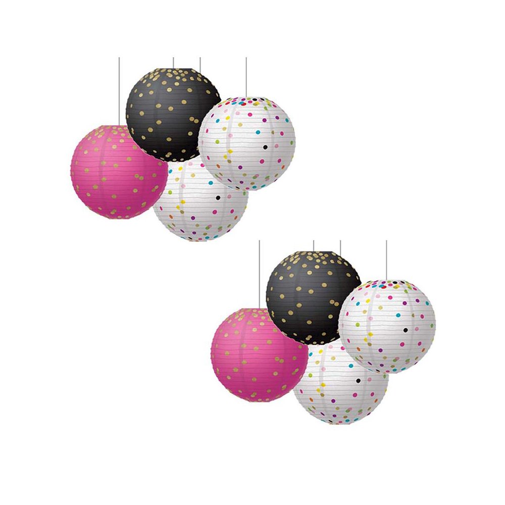Gold Foil & Confetti 8" Hanging Paper Lanterns, 6 Per Pack, 2 Packs. Picture 2