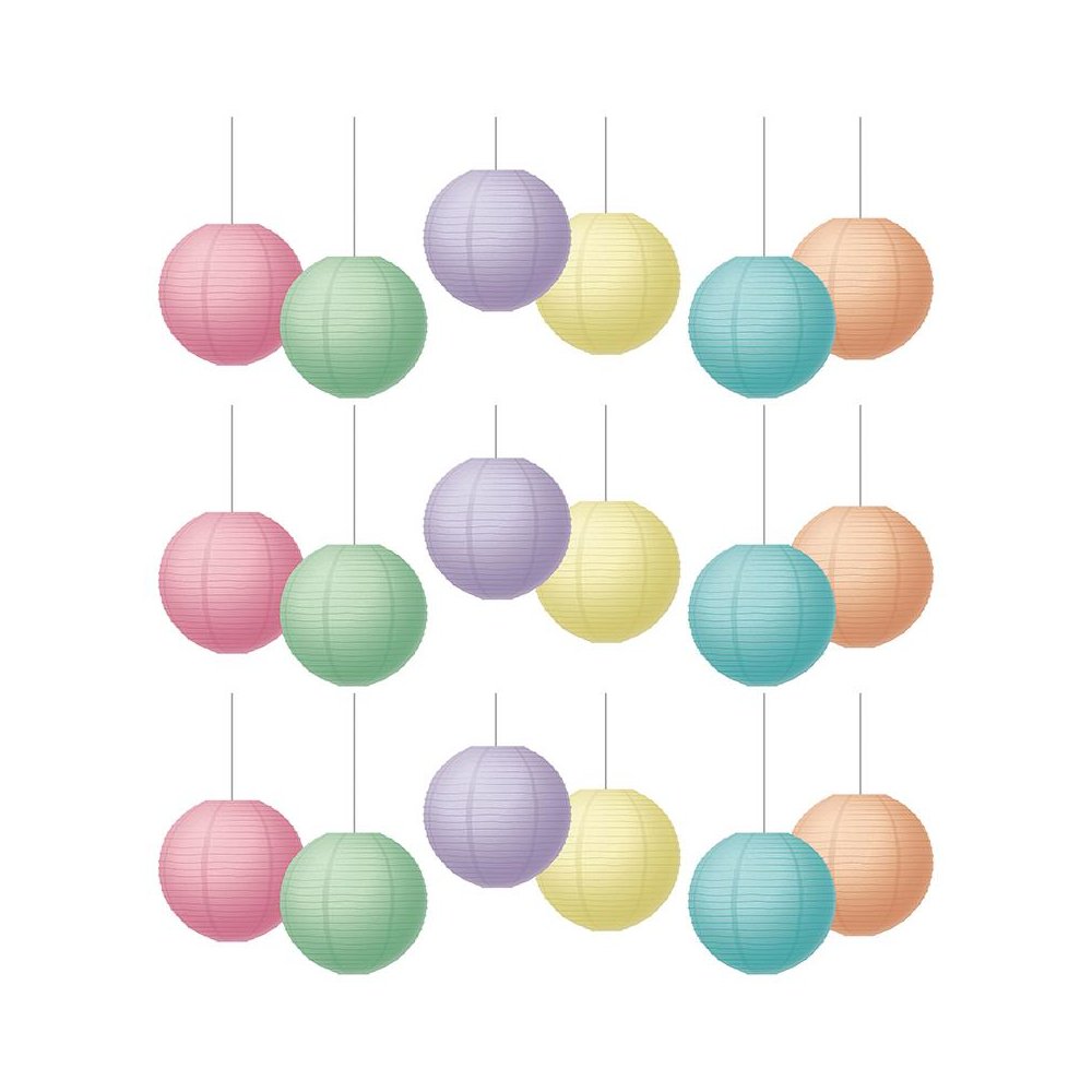 Pastel Pop 8" Hanging Paper Lanterns, 6 Per Pack, 3 Packs. Picture 2