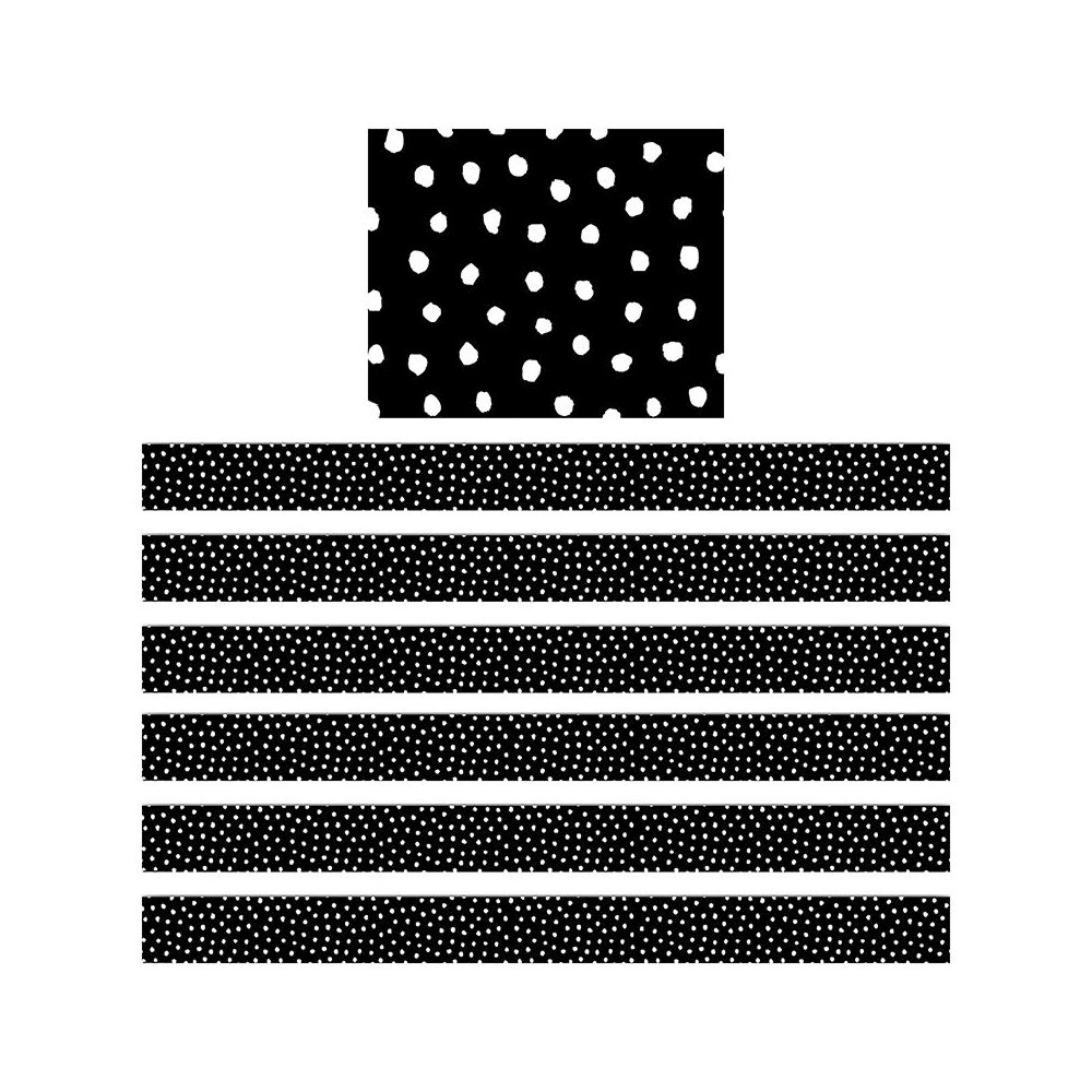 White Painted Dots on Black Straight Border Trim, 35 Feet Per Pack, 6 Packs. Picture 2