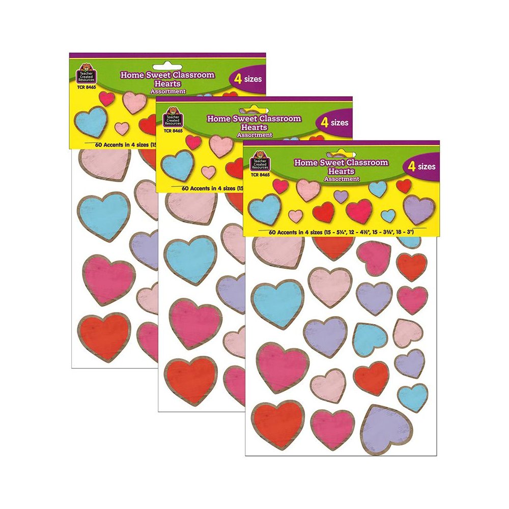Home Sweet Classroom Hearts Accents, Assorted Sizes, 60 Per Pack, 3 Packs. Picture 2