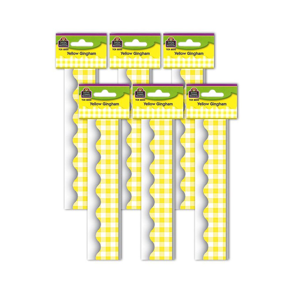 Yellow Gingham Scalloped Border Trim, 35 Feet Per Pack, 6 Packs. Picture 2