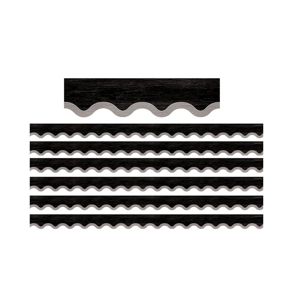 Modern Farmhouse Black with Gray Scalloped Border Trim, 35 Feet, 6 Packs. Picture 2