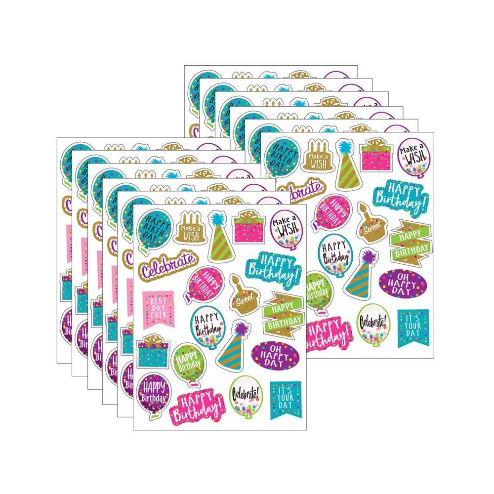 Confetti Happy Birthday Stickers, 120 Per Pack, 12 Packs. Picture 2