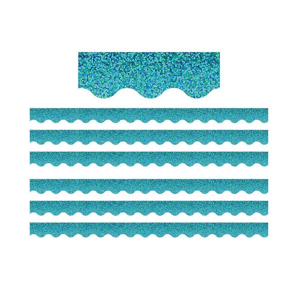 Teal Sparkle Scalloped Border Trim, 35 Feet Per Pack, 6 Packs. Picture 2