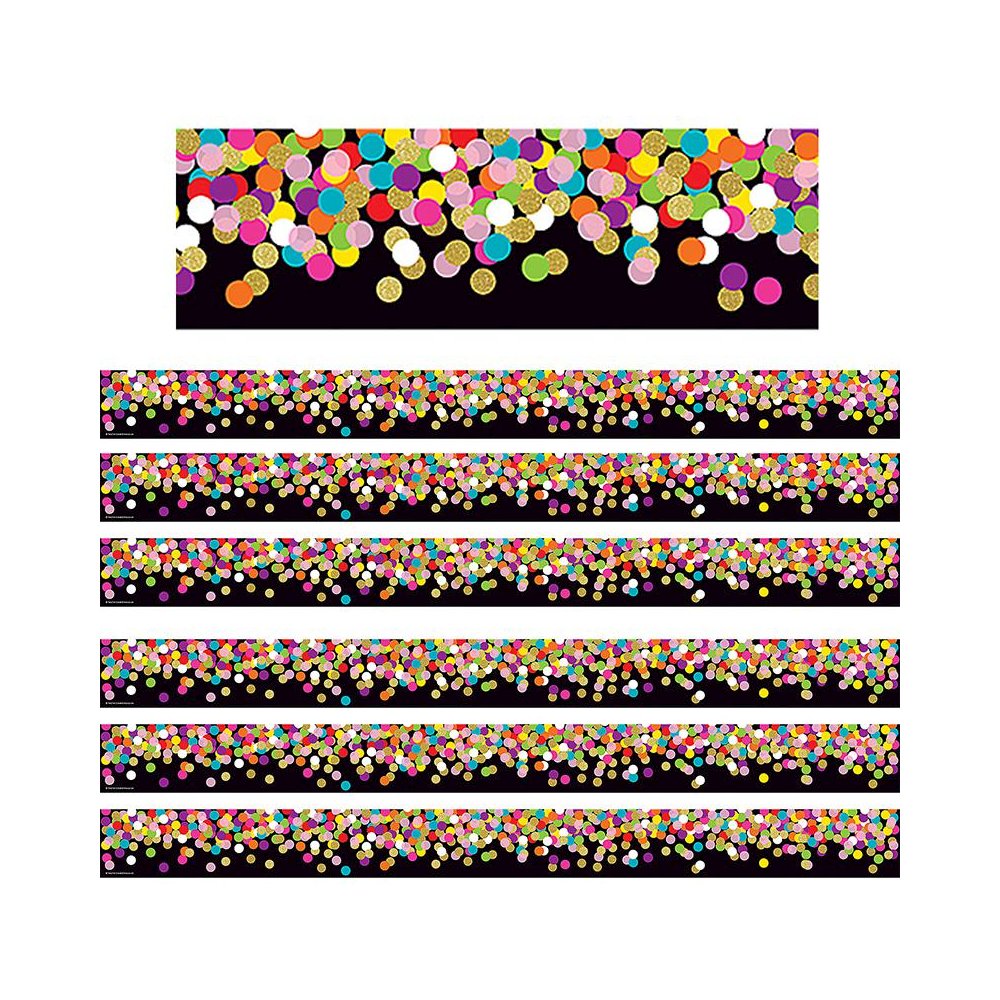 Colorful Confetti on Black Straight Border Trim, 35 Feet Per Pack, 6 Packs. Picture 2