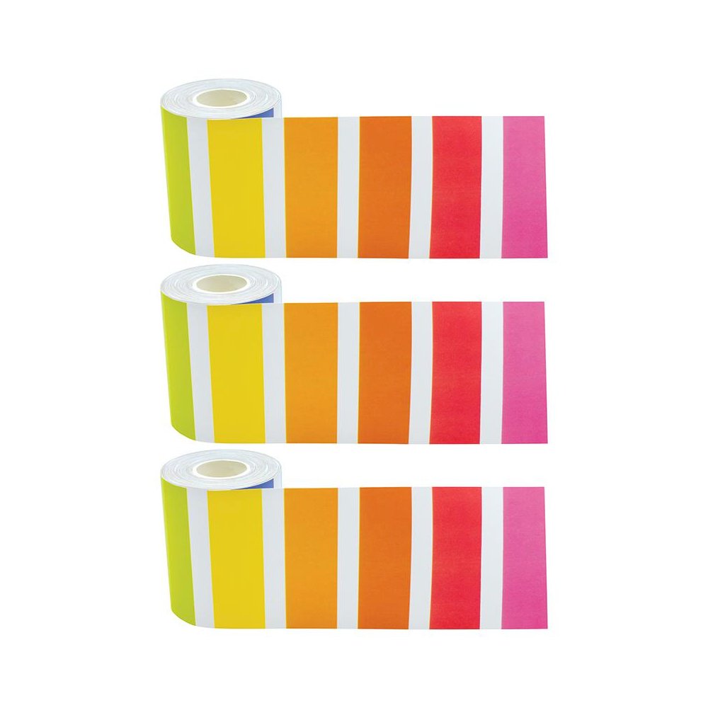 Colorful Stripes Straight Rolled Border Trim, 50 Feet Per Roll, Pack of 3. Picture 2