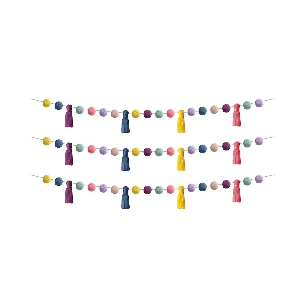 Pom-Poms and Tassels Garland, Pack of 3. Picture 2