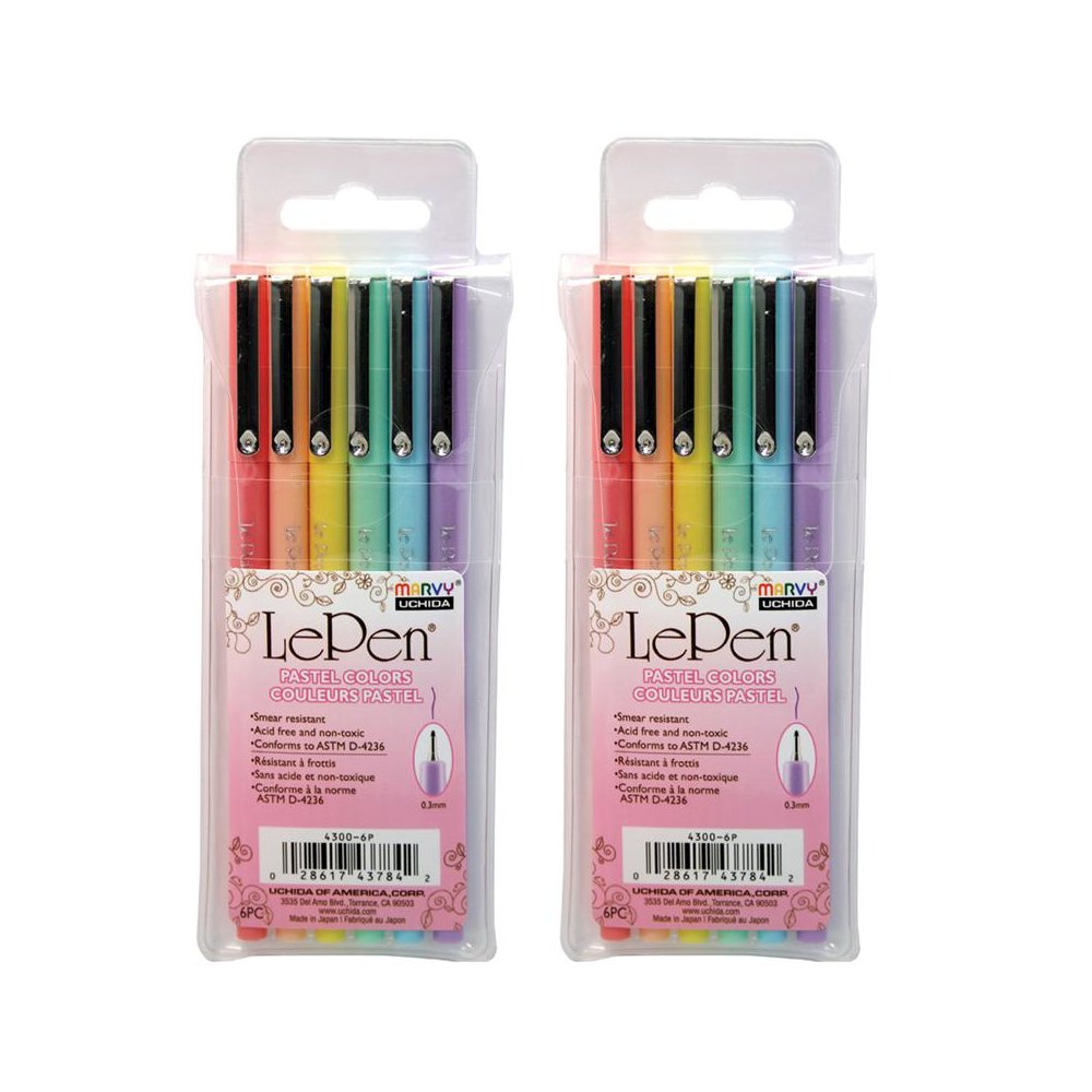 LePen Micro-Fine Point Pen, Pastel, 6 Per Pack, 2 Packs. Picture 2