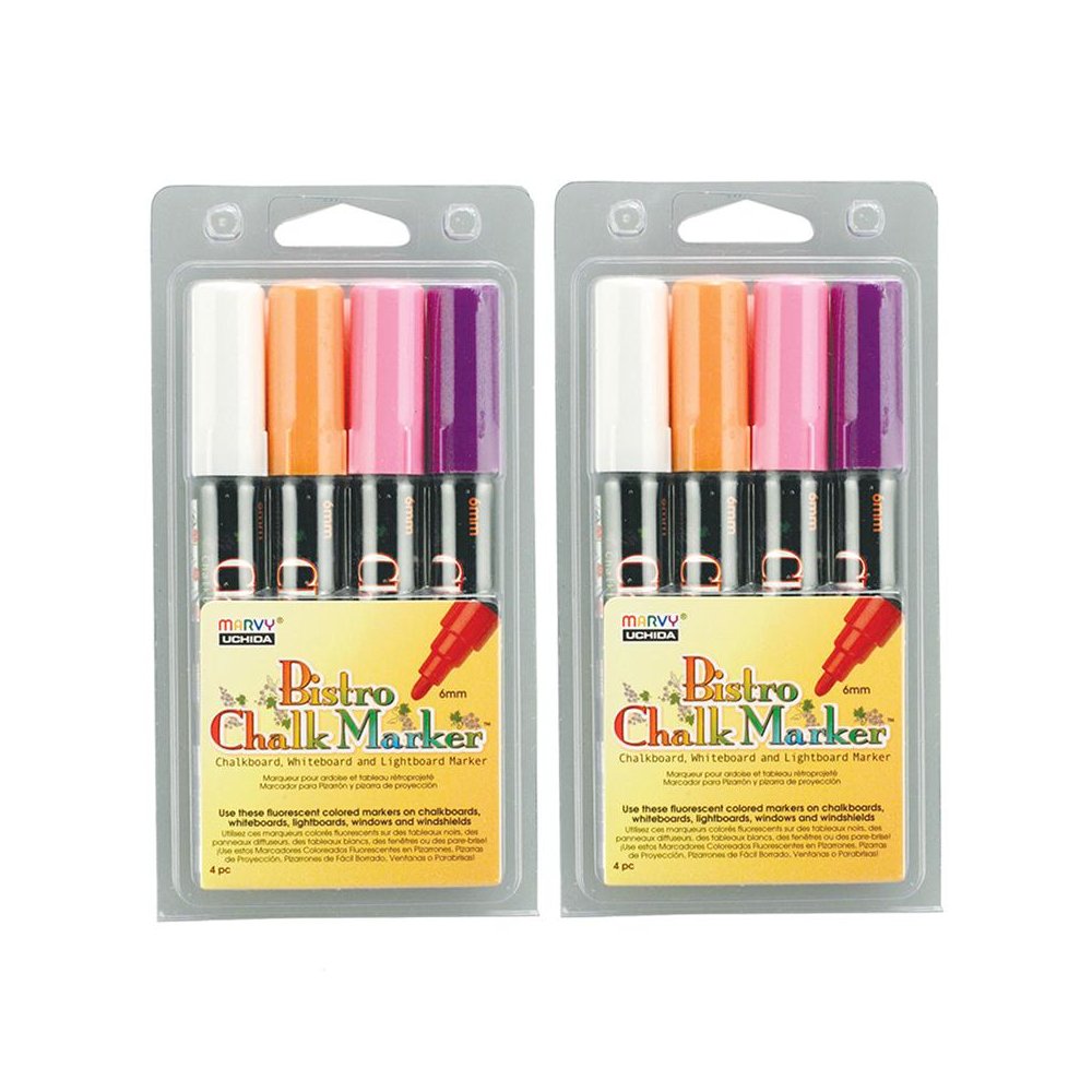 Broad Point Chalk Marker Broad Tip Set 4B, Fluorescent Colors 4 Per Pack 2 Packs. Picture 2