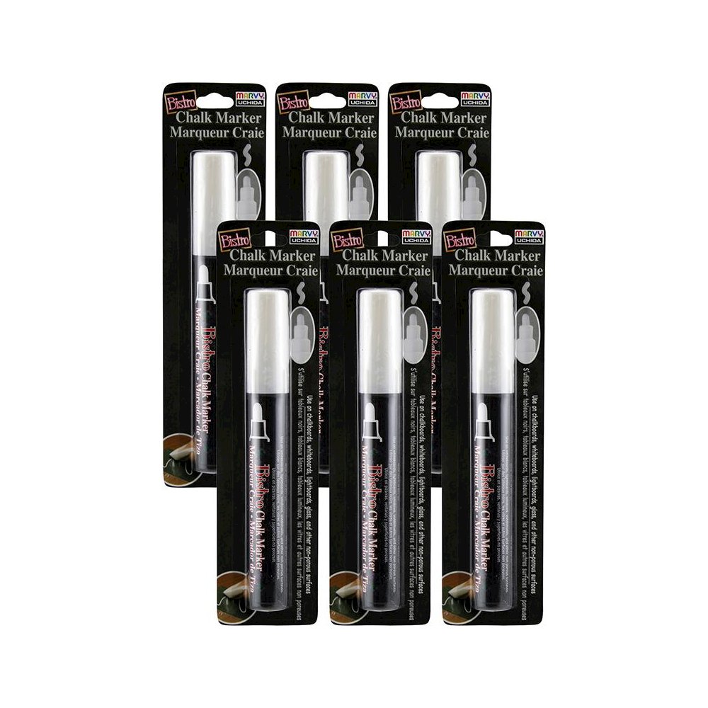 Bistro White Chalk Marker, Broad Tip, Pack of 6. Picture 2