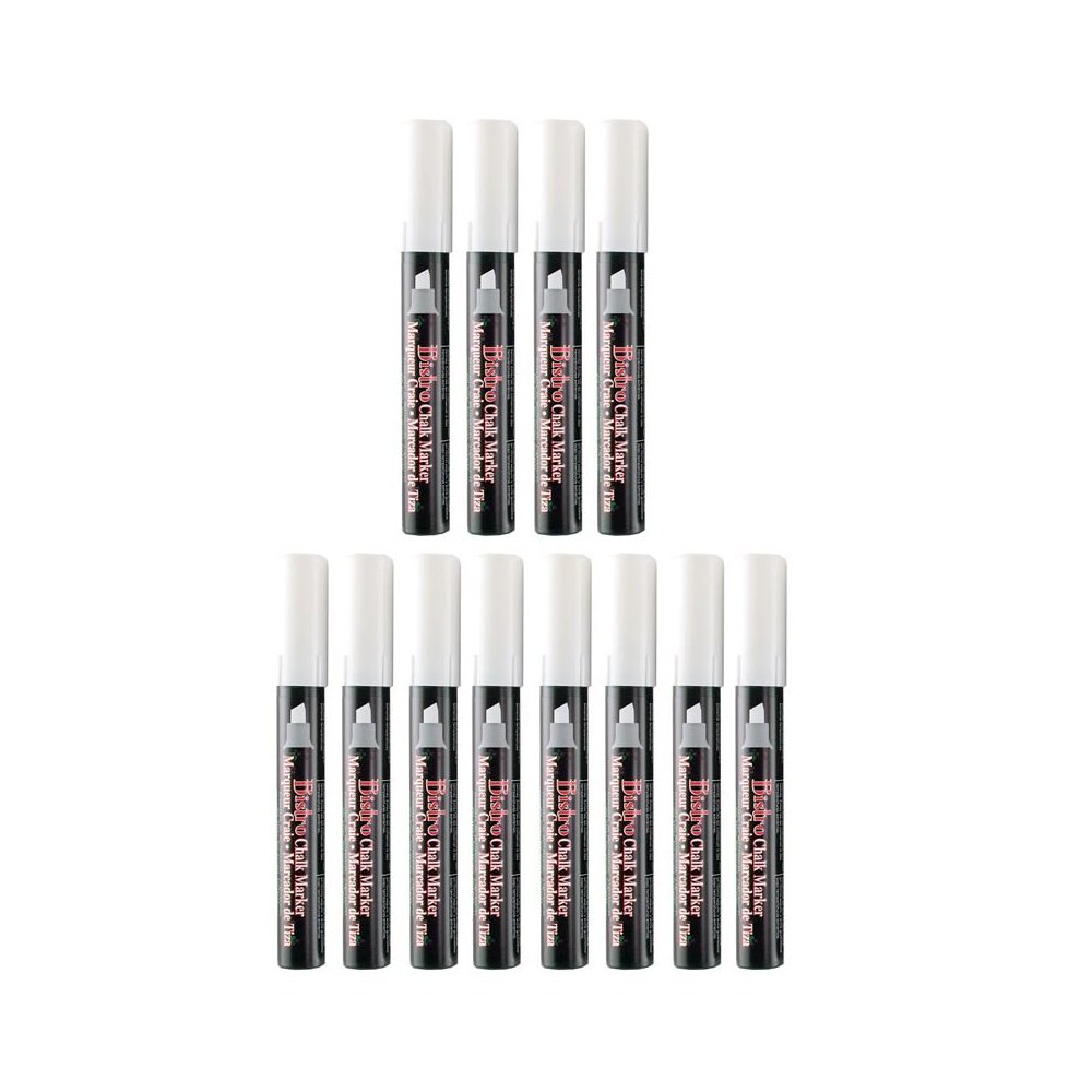Bistro Chisel Tip Chalk Marker, White, Pack of 12. Picture 2