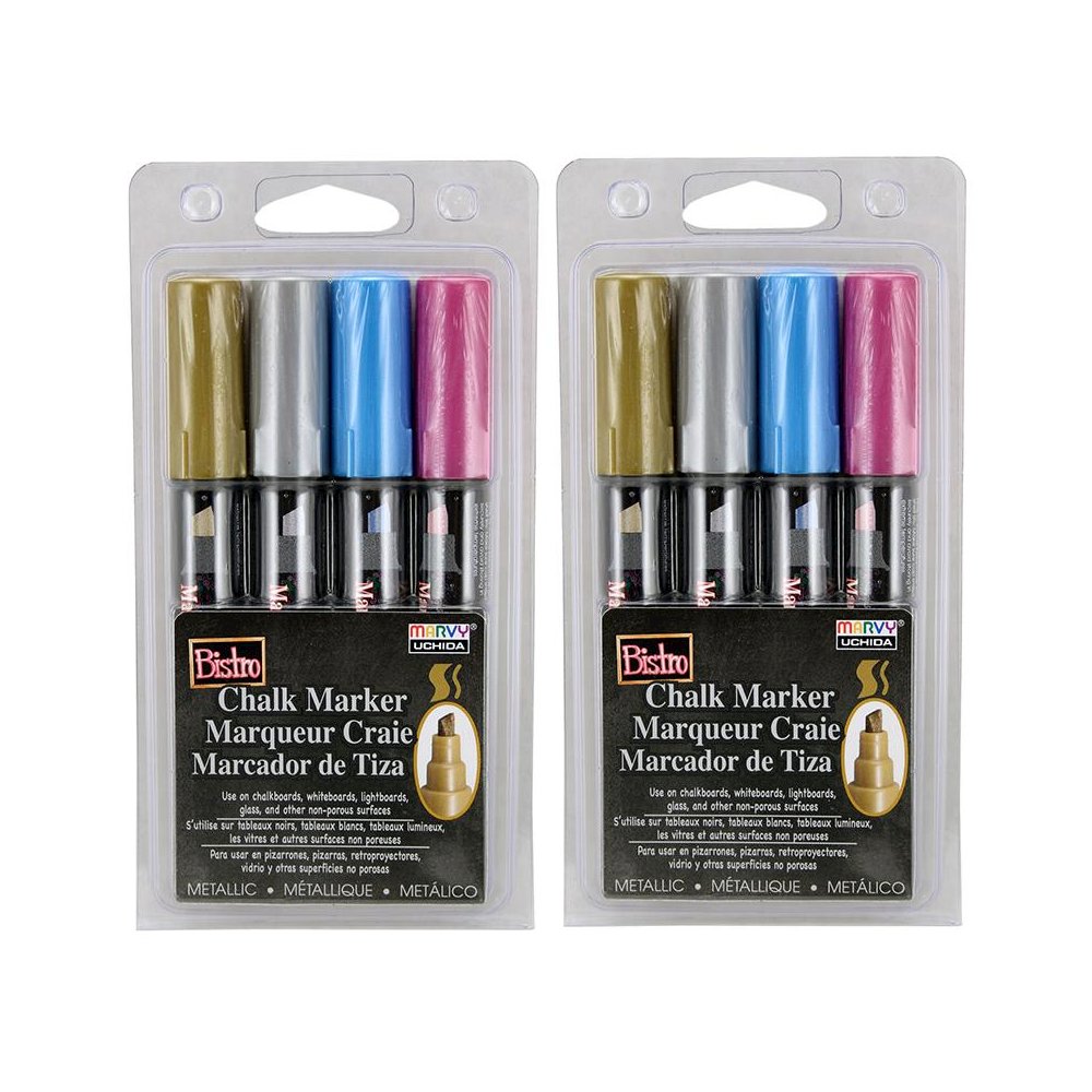 Bistro Chalk Markers, Chisel Tip, Silver, Gold, Blue, Red, 4 Per Pack, 2 Packs. Picture 2