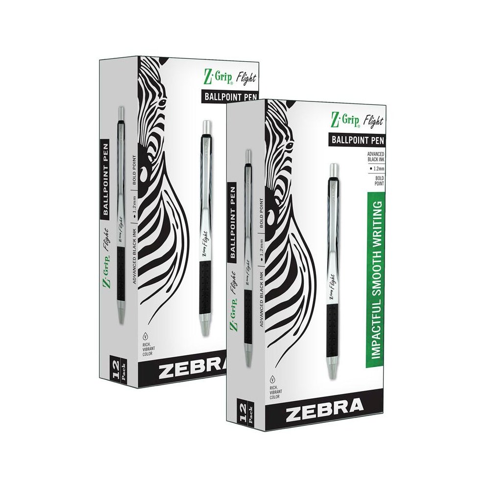 Z-Grip Flight Ballpoint Retractable Pen 1.2mm, Black, 12 Per Pack, 2 Packs. Picture 2