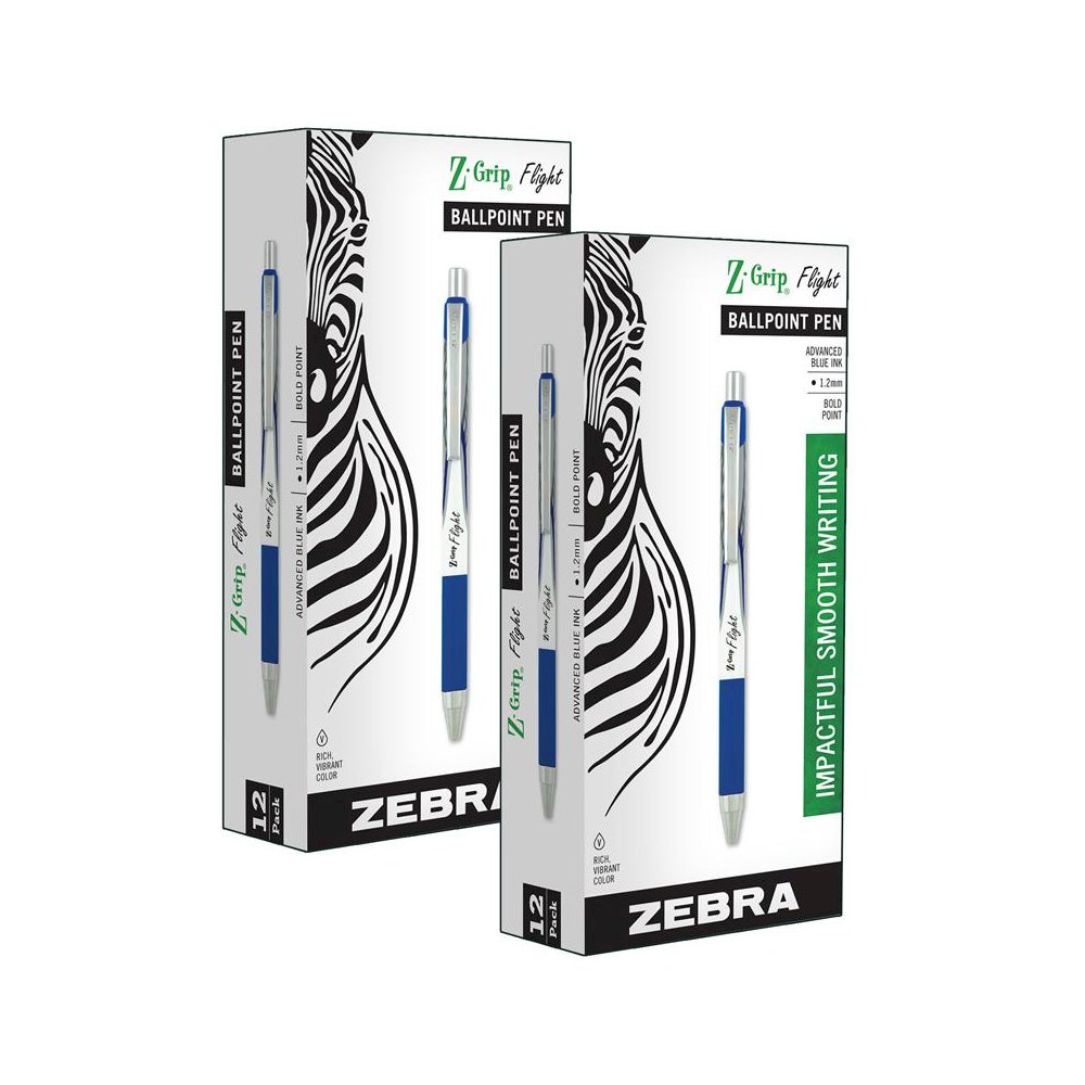 Z-Grip Flight Ballpoint Retractable Pen 1.2mm, Blue, 12 Per Pack, 2 Packs. Picture 2